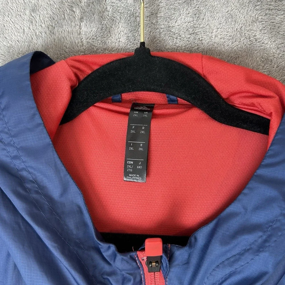 Adidas Windbreaker Axis Full‎ Zip Jacket Mens Hooded Color White, Red & Blue 2XL